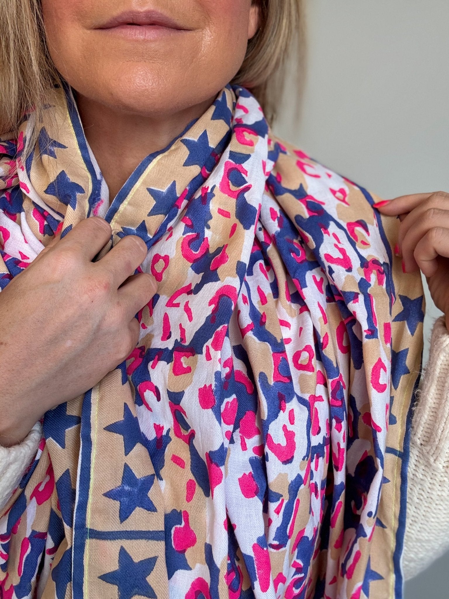 Oversized Handprinted Scarf | Pink Mirage - Bombaby