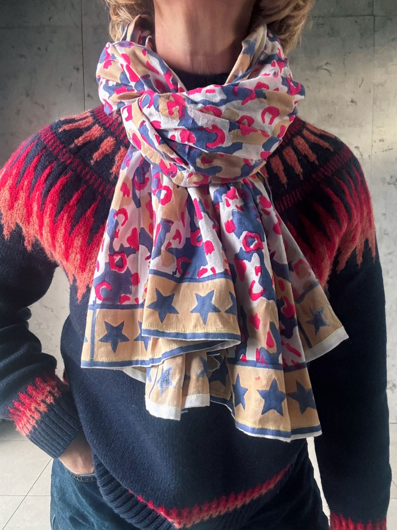 Oversized Handprinted Scarf | Pink Mirage - Bombaby