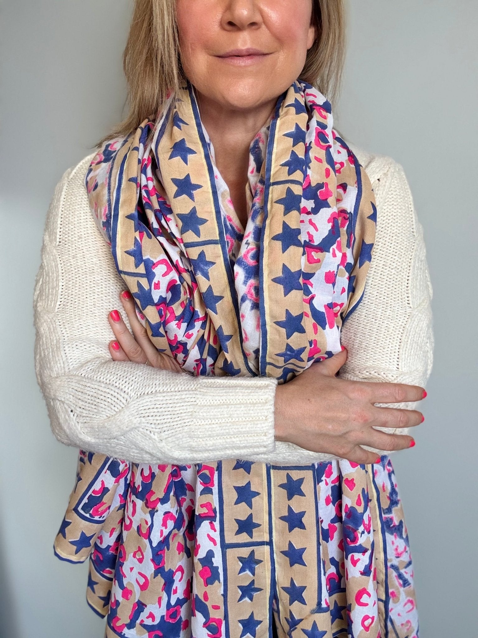 Oversized Handprinted Scarf | Pink Mirage - Bombaby