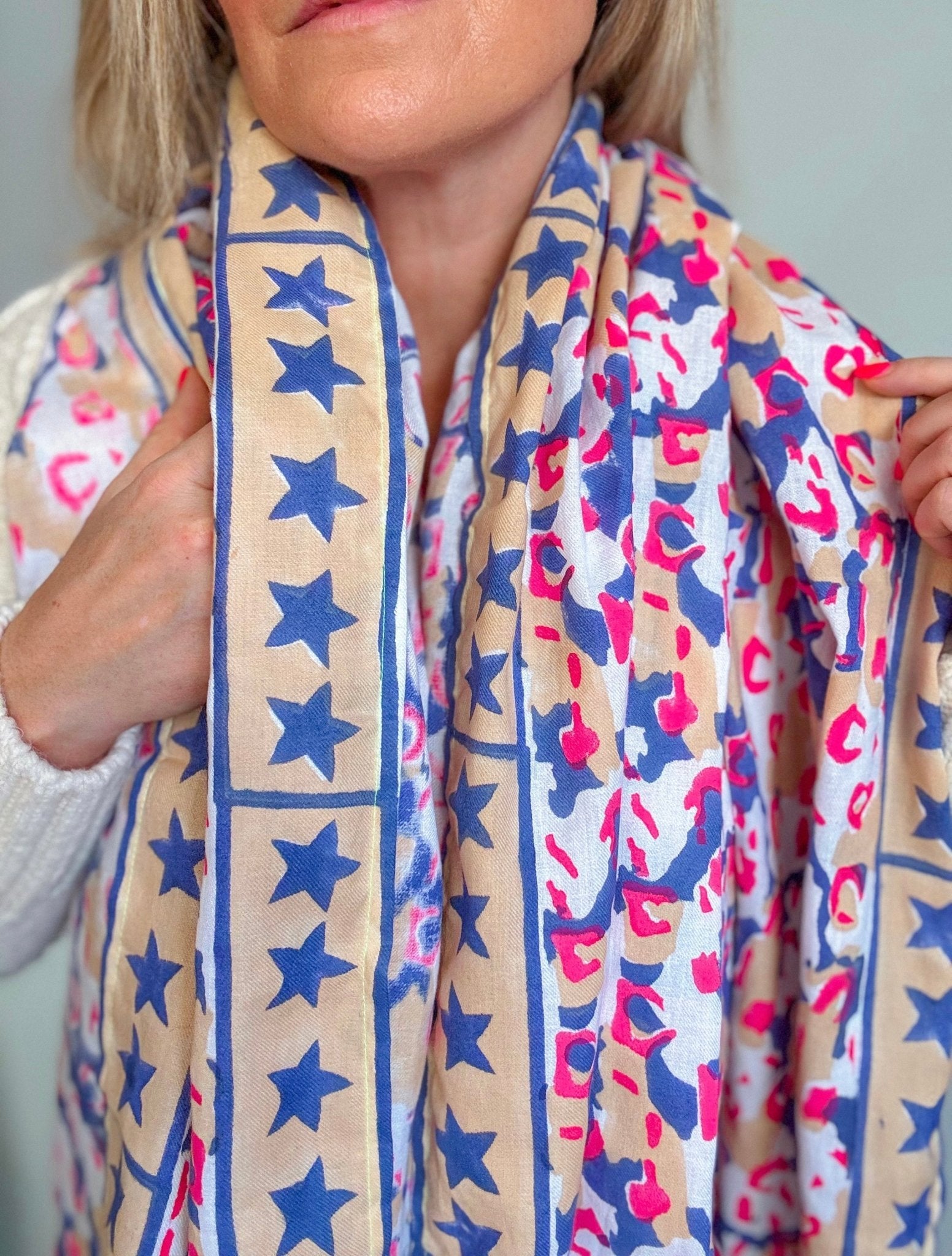 Oversized Handprinted Scarf | Pink Mirage - Bombaby