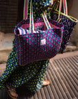 Oversized Quilted Tote Bag | Neon Pink Floral - Bombaby