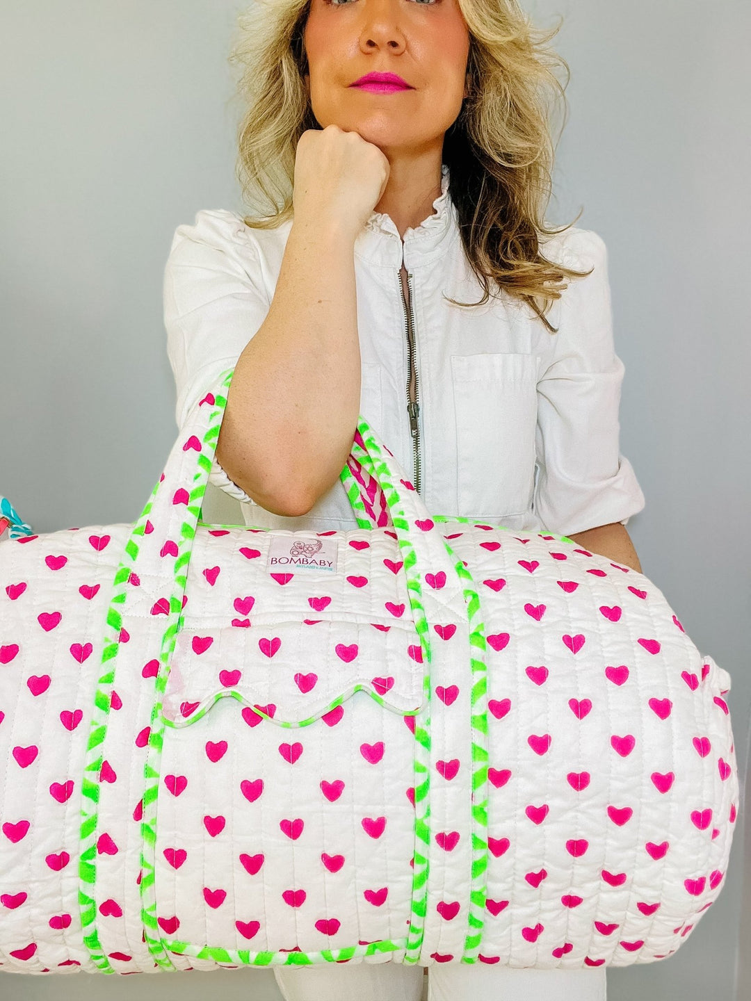 Pink Hearts | Handmade Quilted Weekend Bag - Bombaby