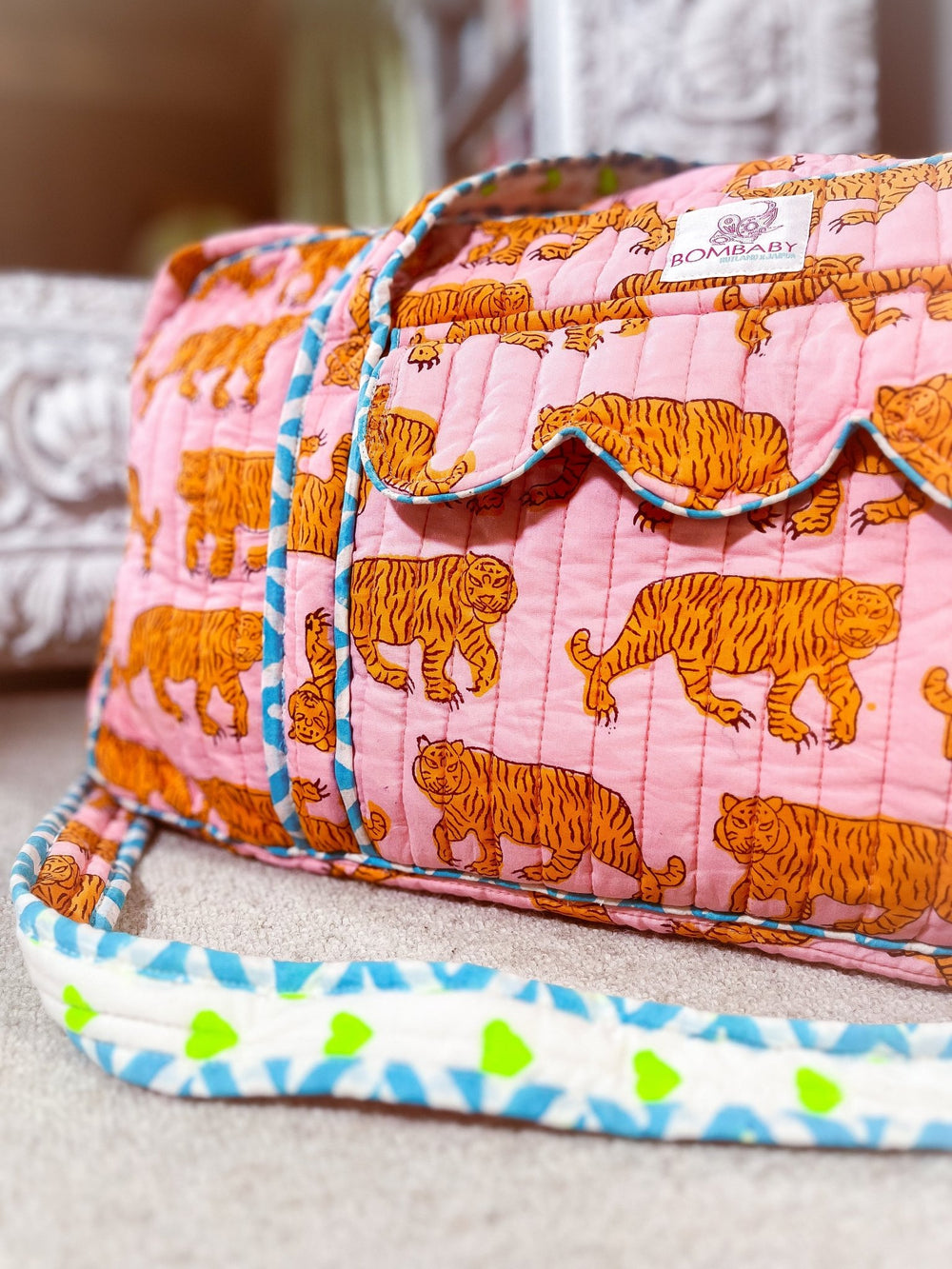 Pink Indian Tiger | XL Quilted Weekend Bag - Bombaby