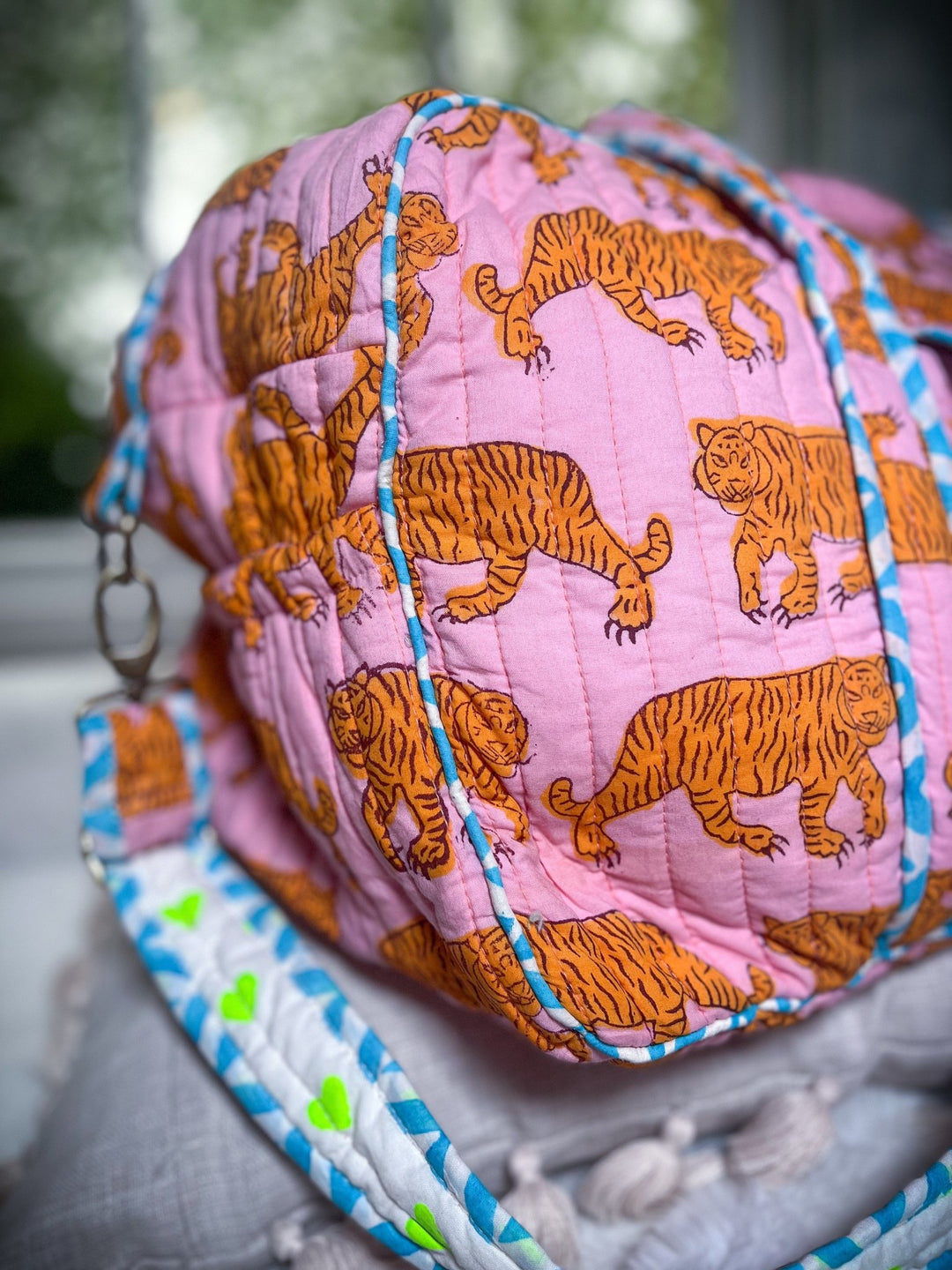 Pink Indian Tiger | XL Quilted Weekend Bag - Bombaby