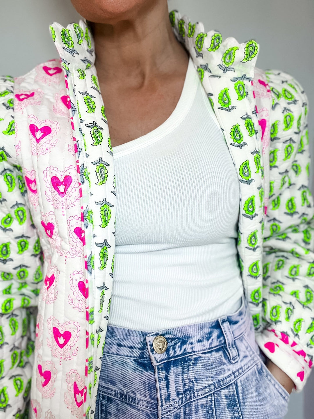 Quilted Jacket | Pretty Neon Hearts - Bombaby