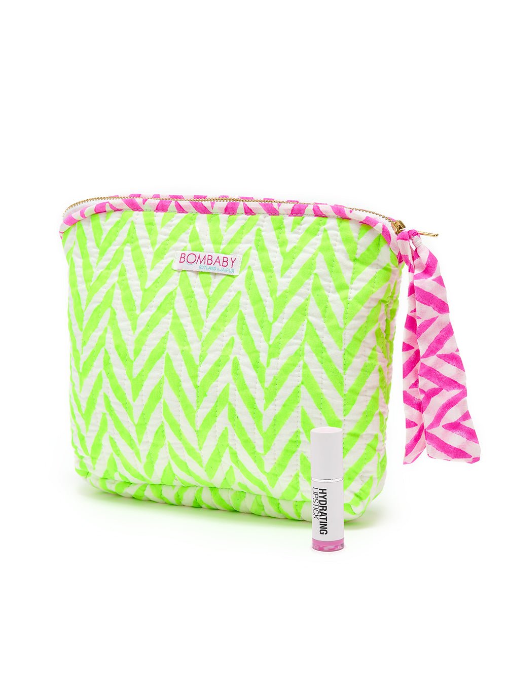 Quilted Make Up Bag | Neon Green - Bombaby