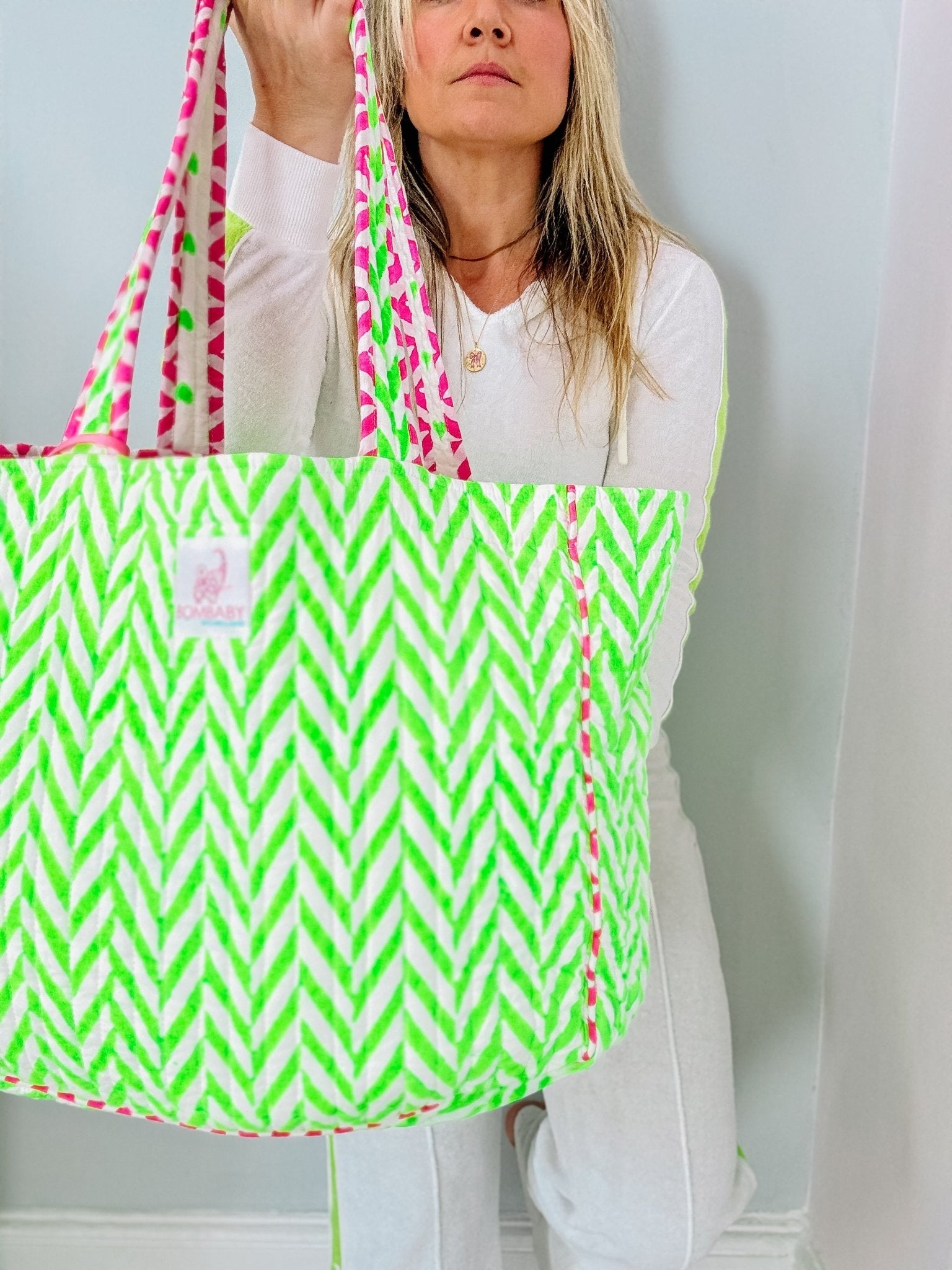 Handmade Block Print Neon Tote Bag Bombaby