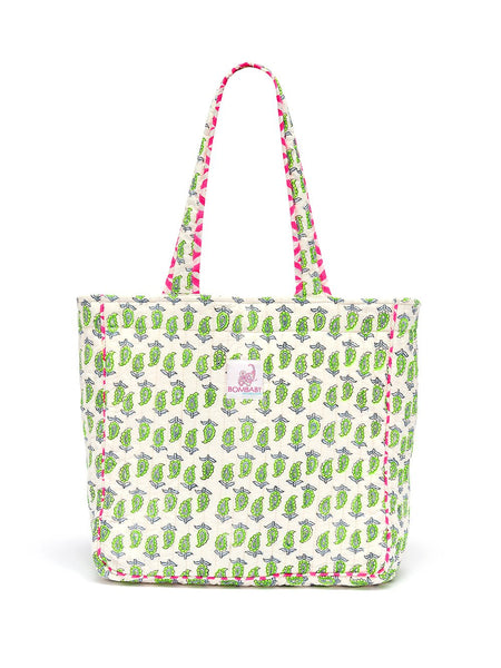 Handmade Block Print Turquoise Tote Bag | Bombaby