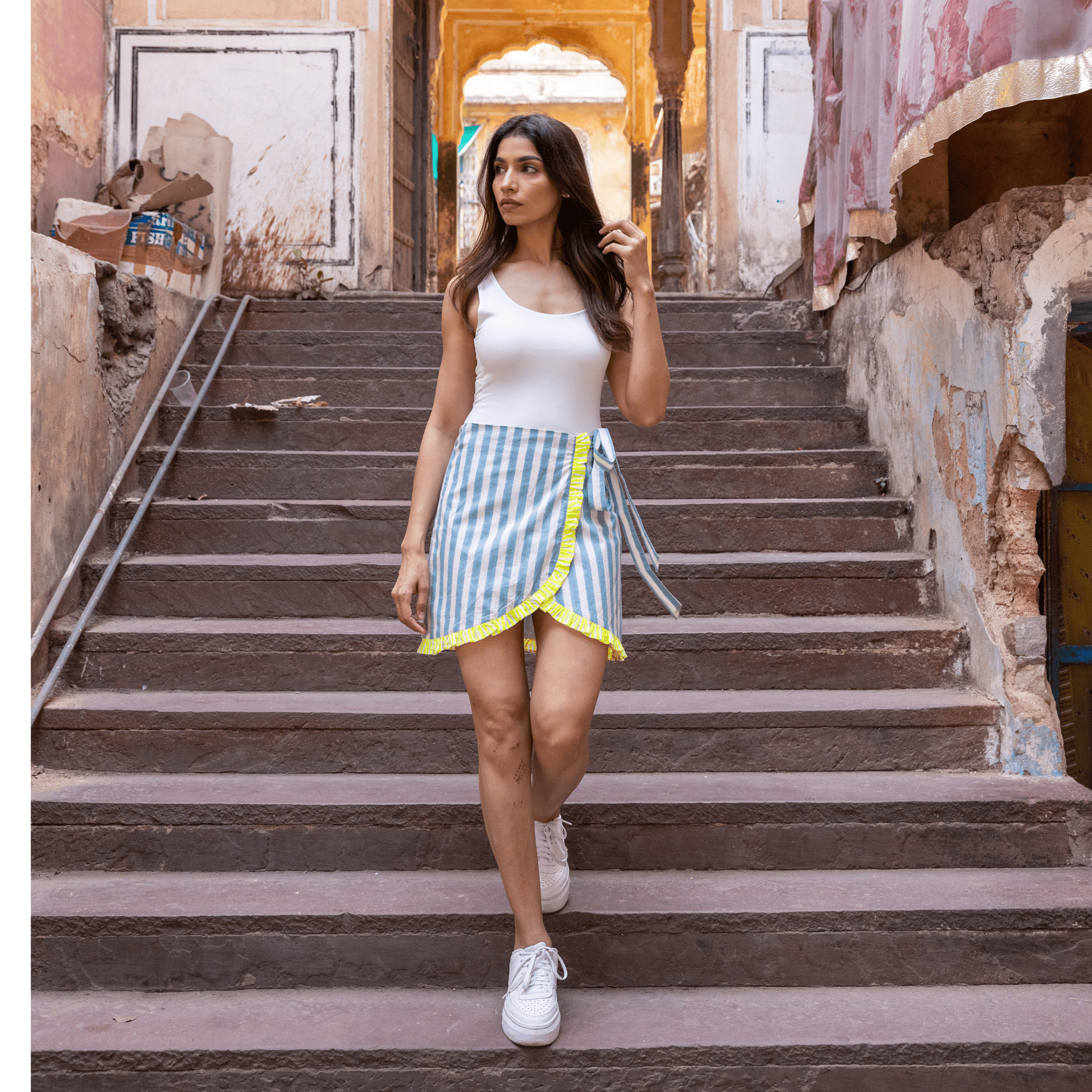 Ruffle Wrap Mini Skirt | Mykonos Blue PRE ORDER - Bombaby