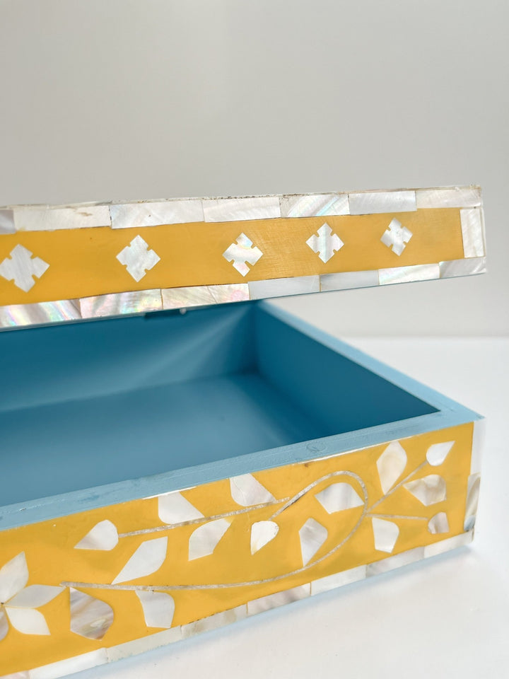 Sunshine Yellow | Large Mother of Pearl Jewellery Box - Bombaby