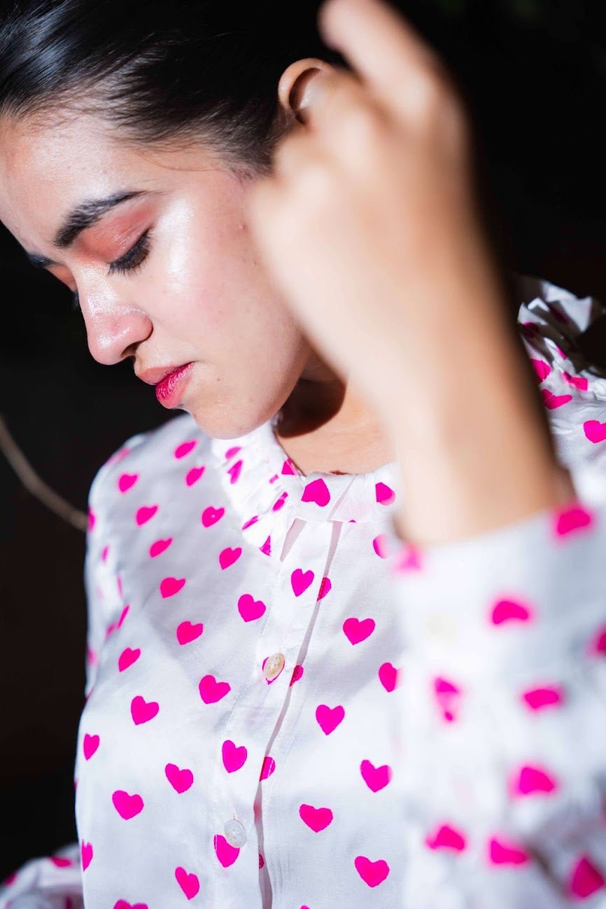 The Party Blouse | Neon Pink Hearts - Bombaby