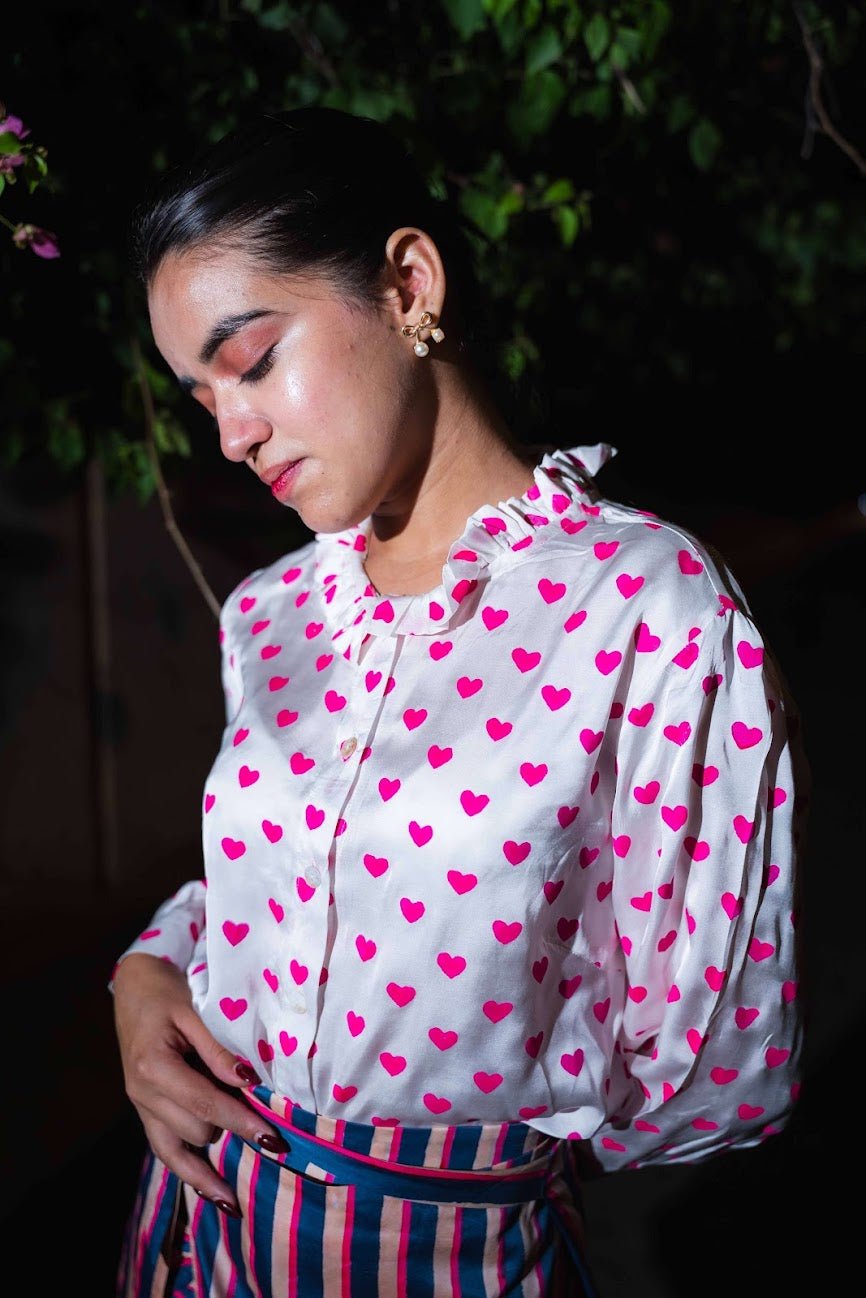 The Party Blouse | Neon Pink Hearts - Bombaby