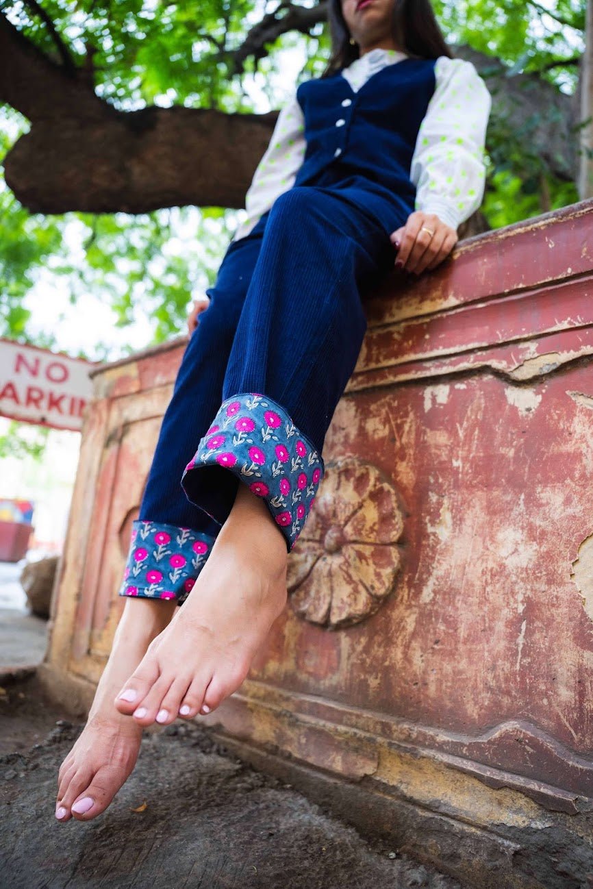 The Rebel Cord Turn Up Trousers | Midnight Navy - Bombaby