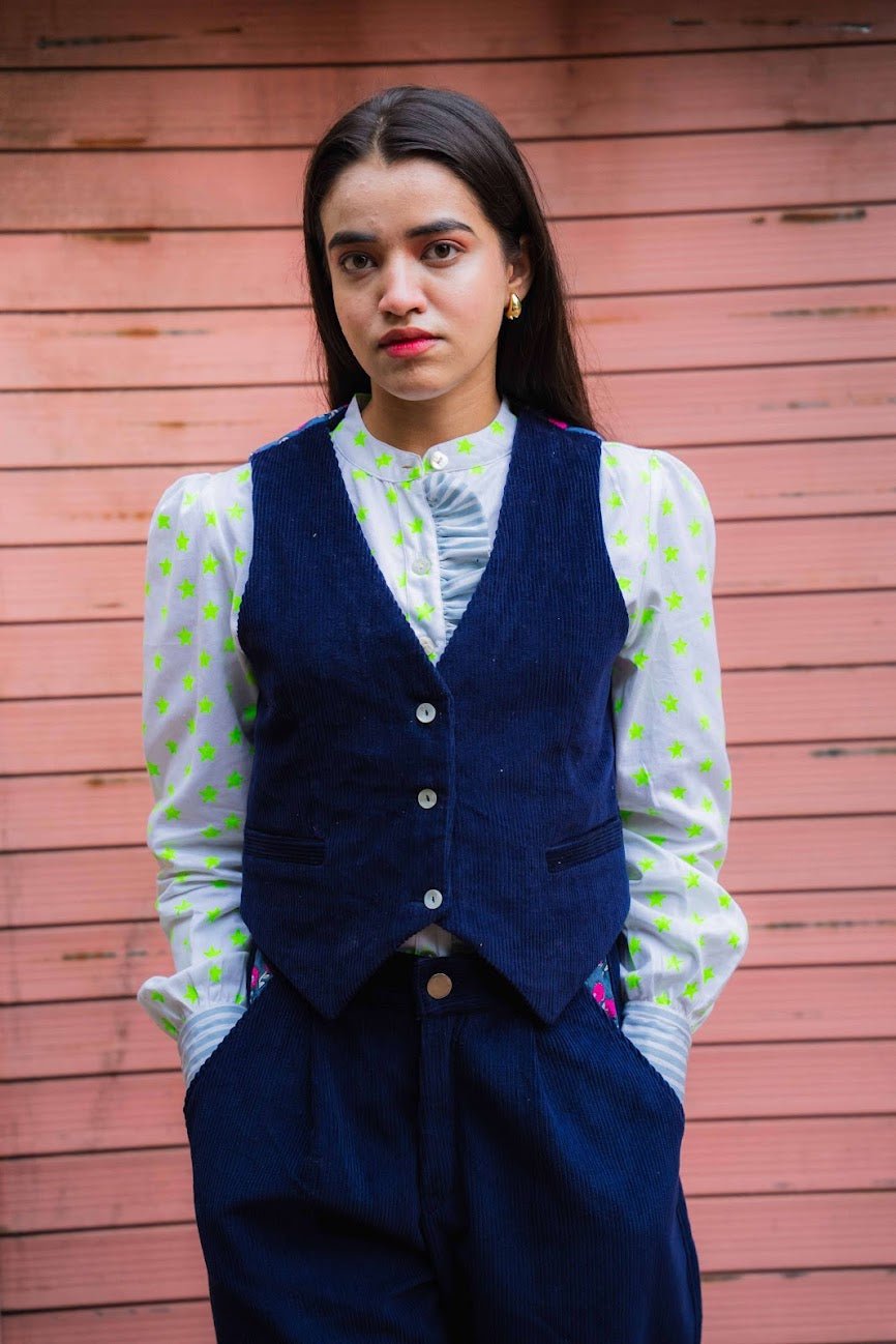 The Rebel Cord Turn Up Trousers | Midnight Navy - Bombaby