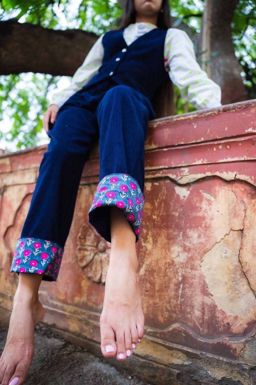The Rebel Cord Turn Up Trousers | Midnight Navy - Bombaby