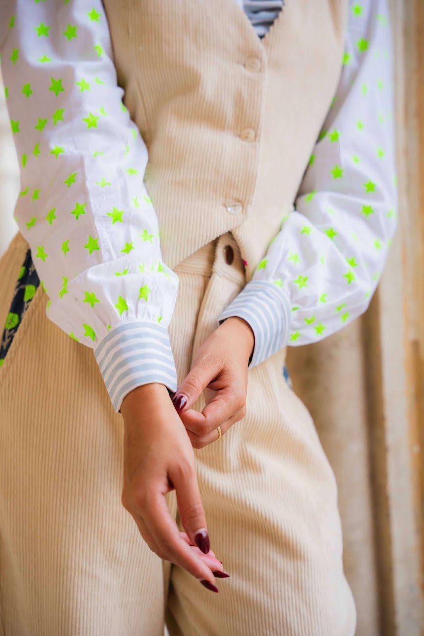 The Rebel Cord Turn Up Trousers | Pearl - Bombaby