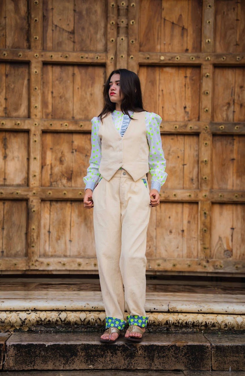 The Rebel Cord Turn Up Trousers | Pearl - Bombaby