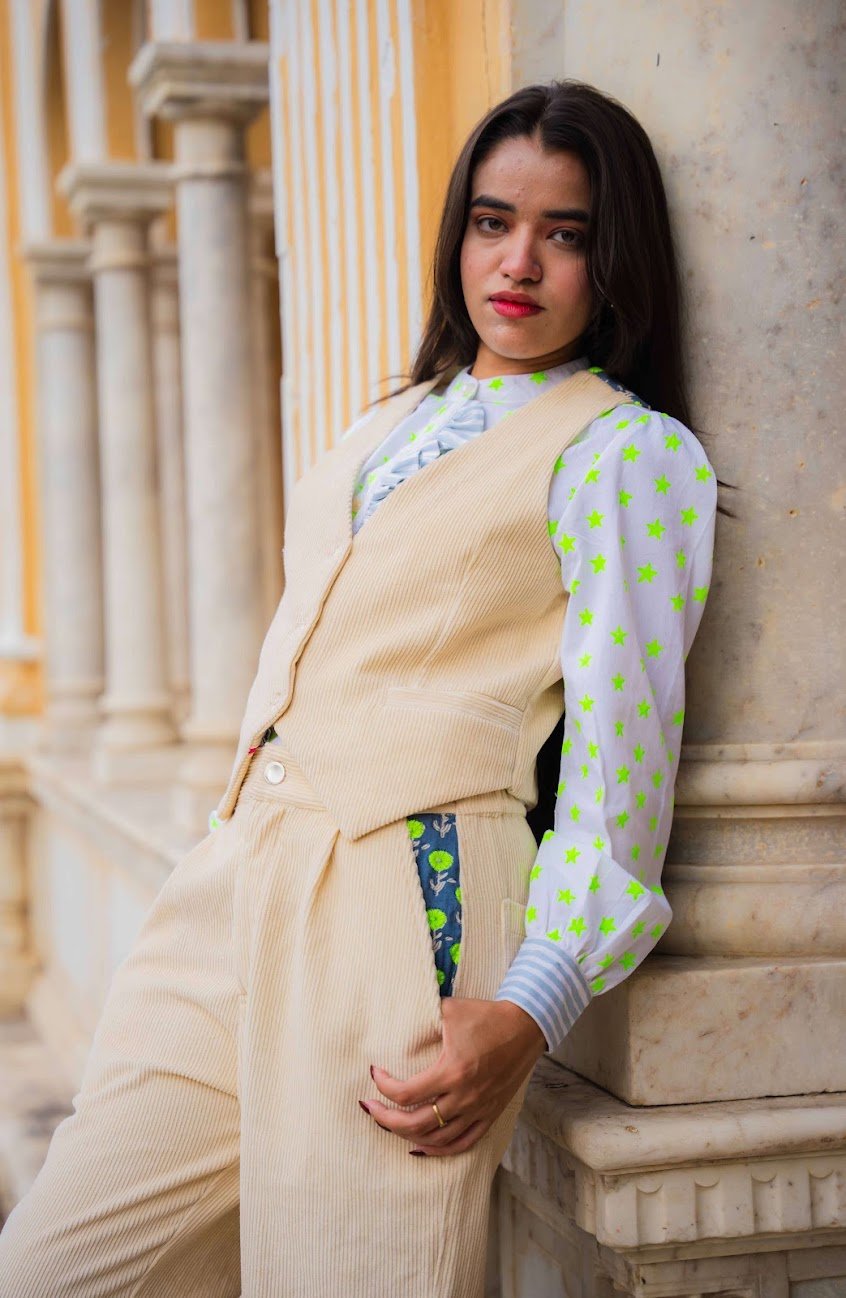 The Rebel Cord Turn Up Trousers | Pearl - Bombaby