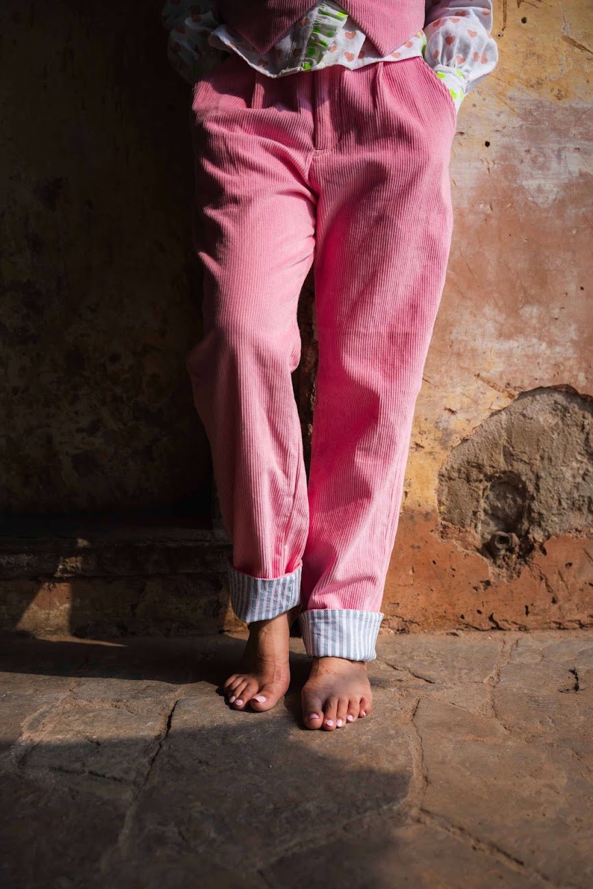 The Rebel Cord Turn Up Trousers | Pink City - Bombaby
