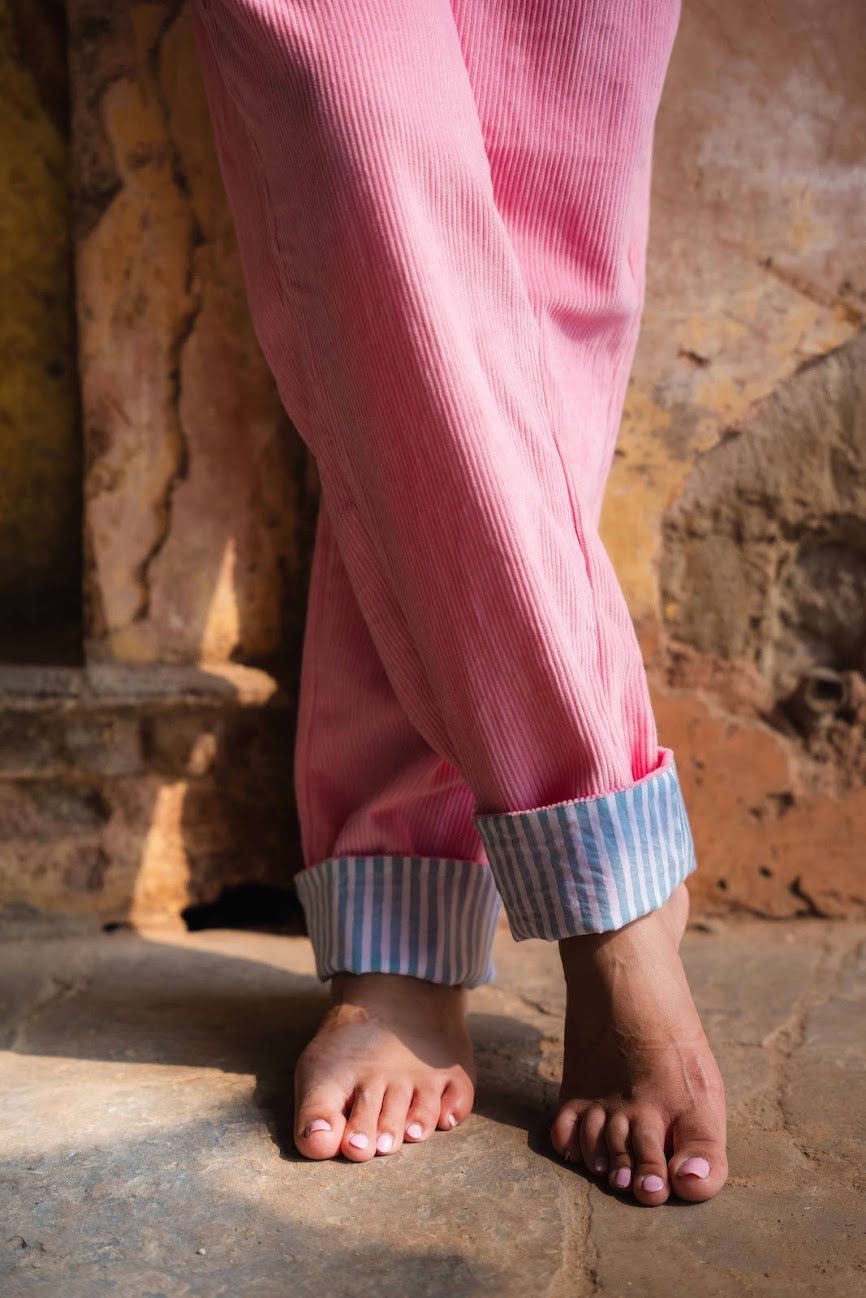 The Rebel Cord Turn Up Trousers | Pink City - Bombaby