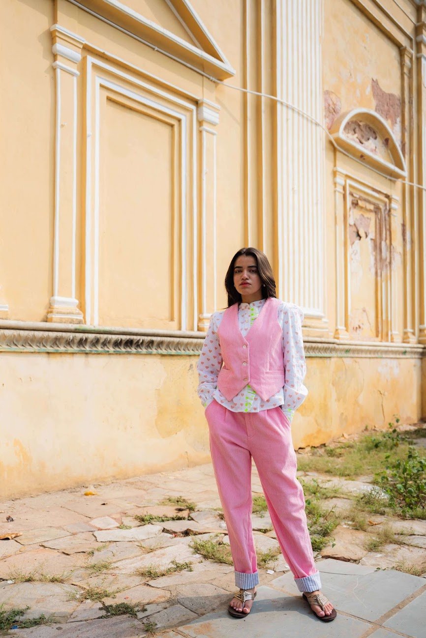 The Rebel Cord Turn Up Trousers | Pink City - Bombaby