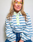 Twill Rugby Blouse | Mykonos Blue - Bombaby