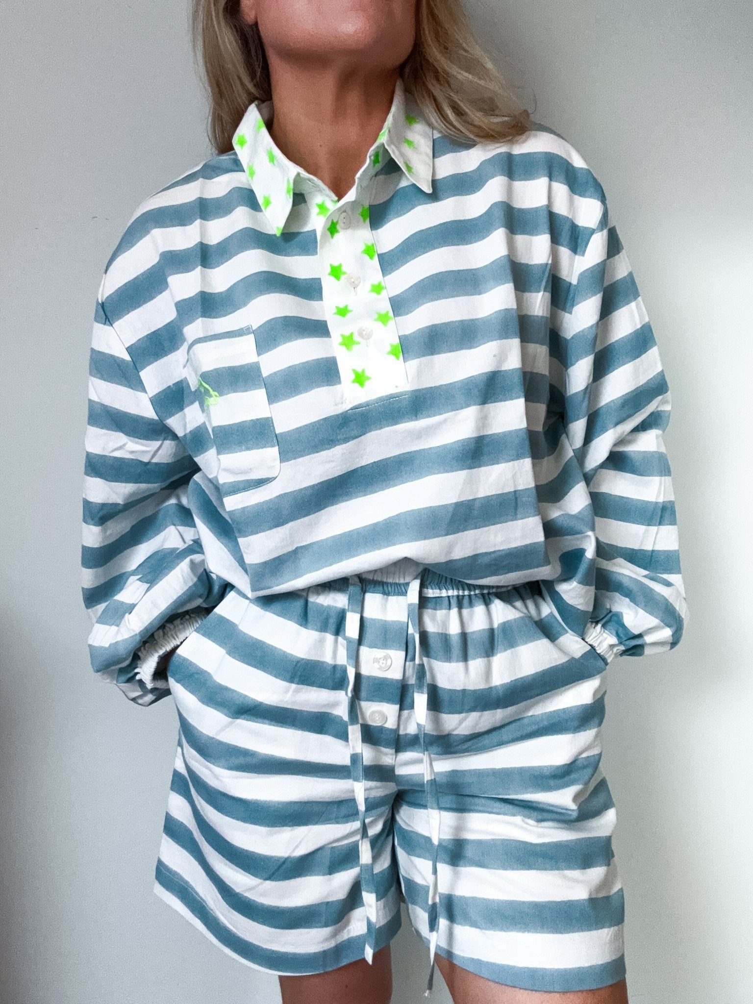 Twill Rugby Blouse | Mykonos Blue - Bombaby