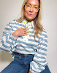 Twill Rugby Blouse | Mykonos Blue - Bombaby