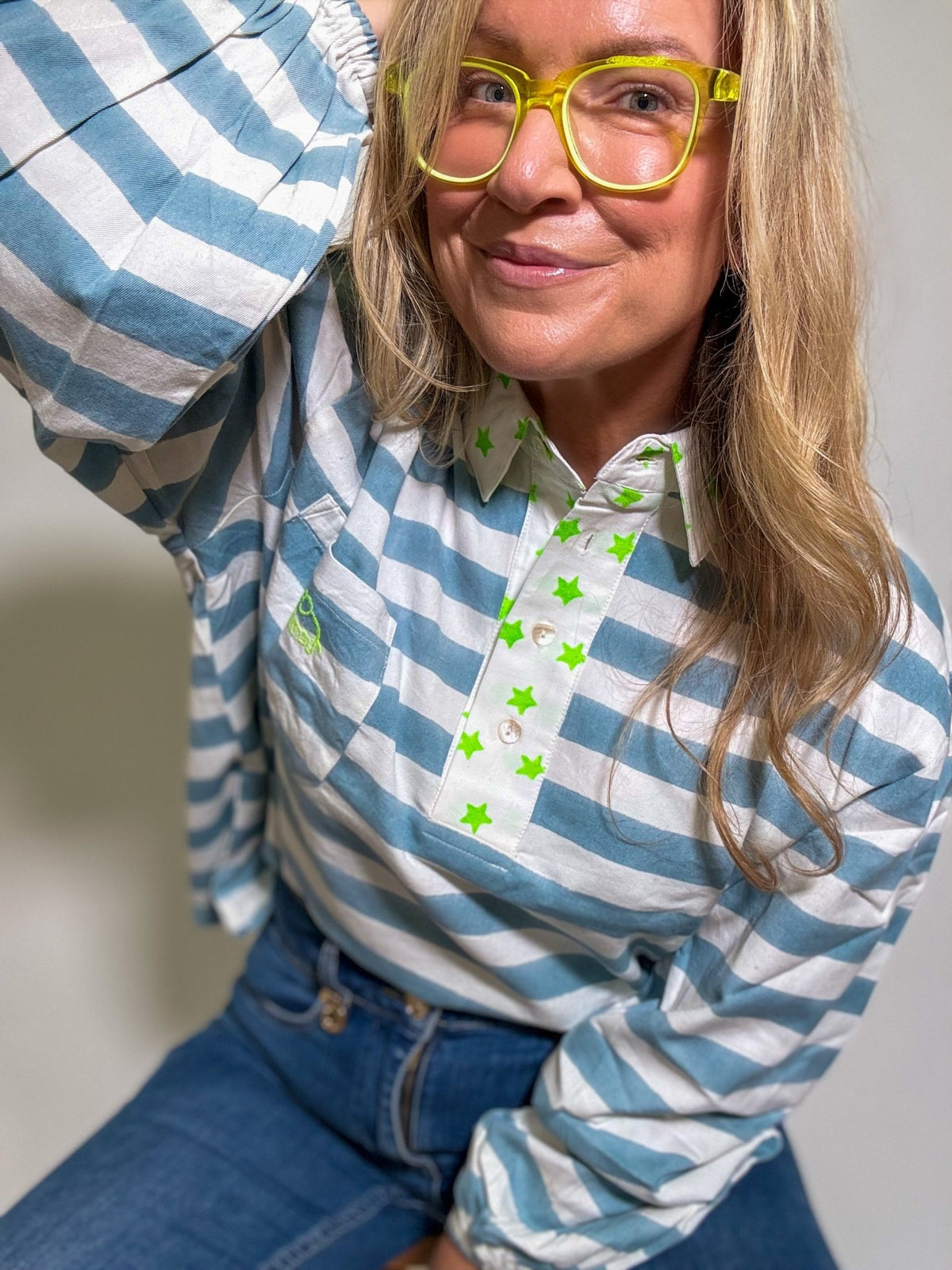 Twill Rugby Blouse | Mykonos Blue - Bombaby