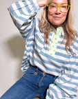 Twill Rugby Blouse | Mykonos Blue - Bombaby