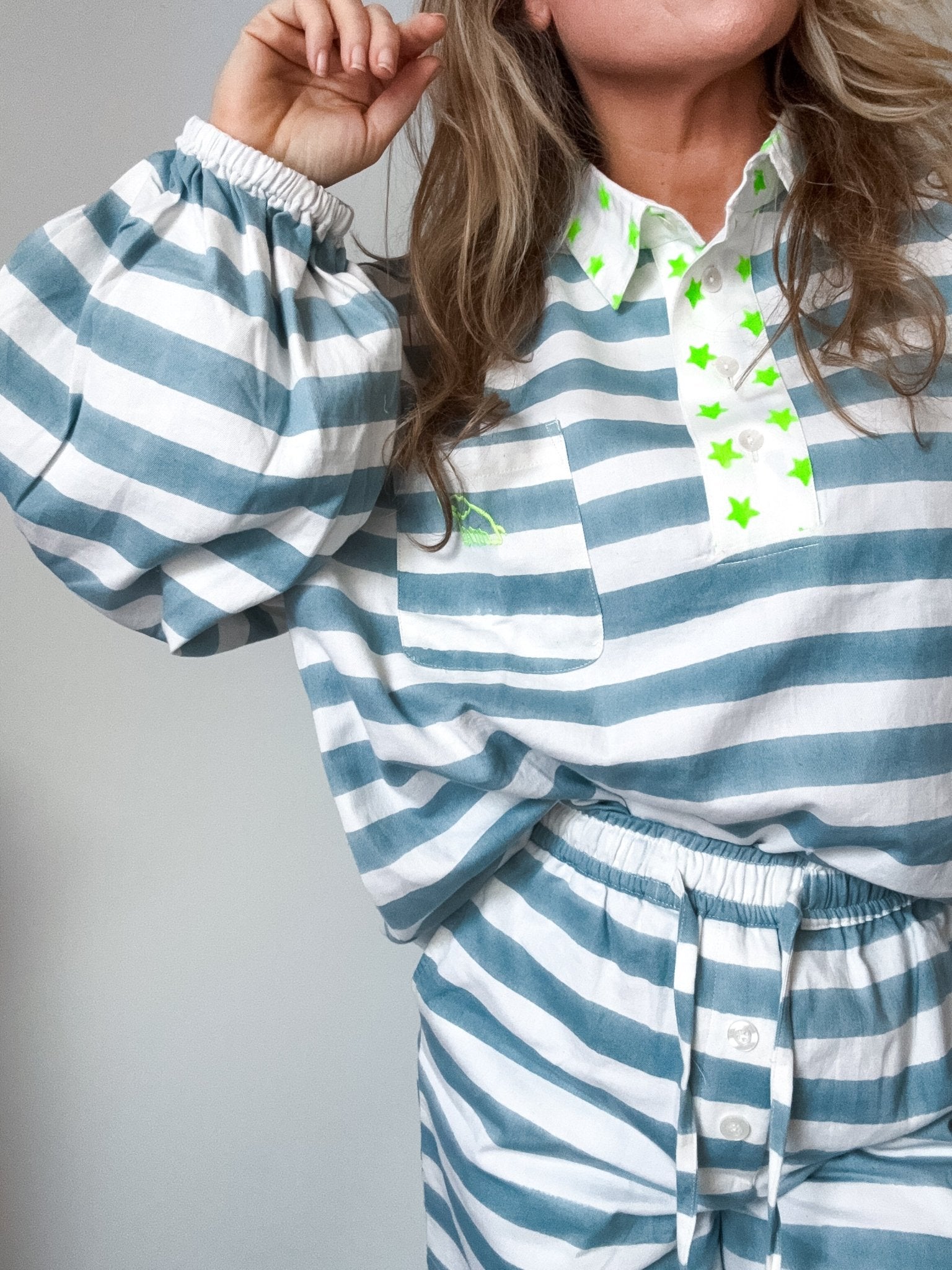 Twill Rugby Blouse | Mykonos Blue - Bombaby
