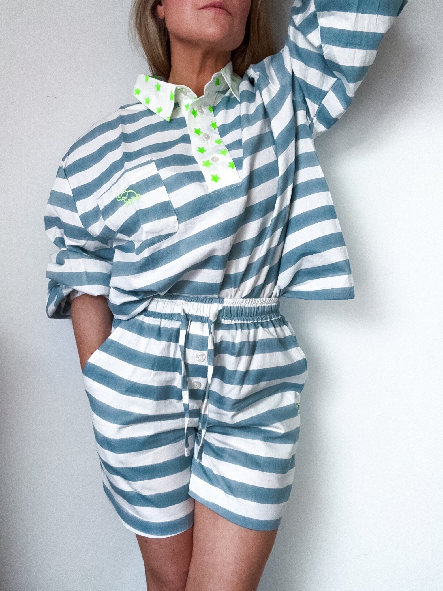 Twill Rugby Blouse | Mykonos Blue - Bombaby