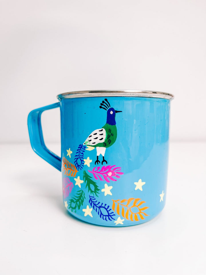 Blue Enamel Mug | Magical Peacock - Bombaby