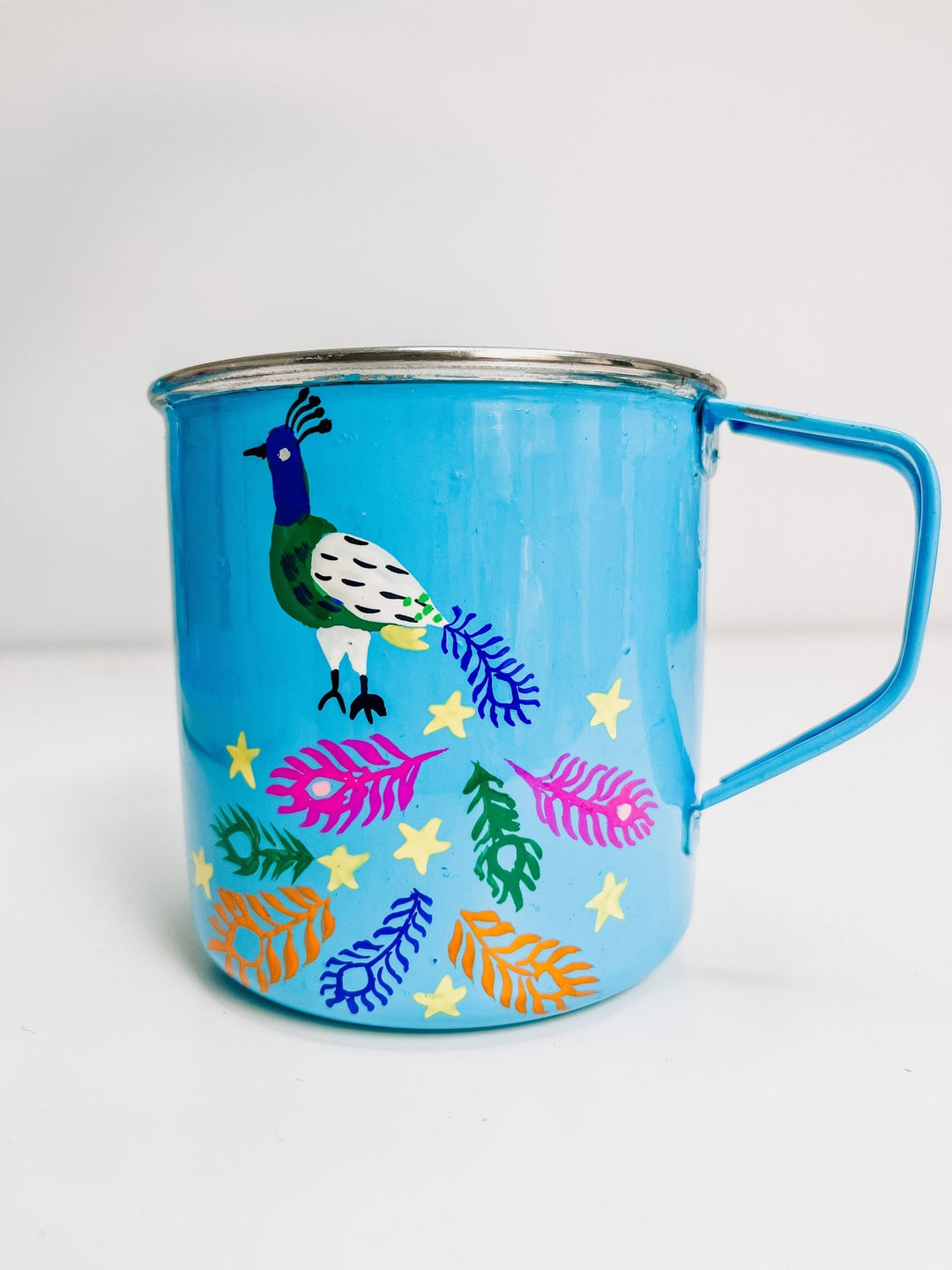 Blue Enamel Mug | Magical Peacock - Bombaby