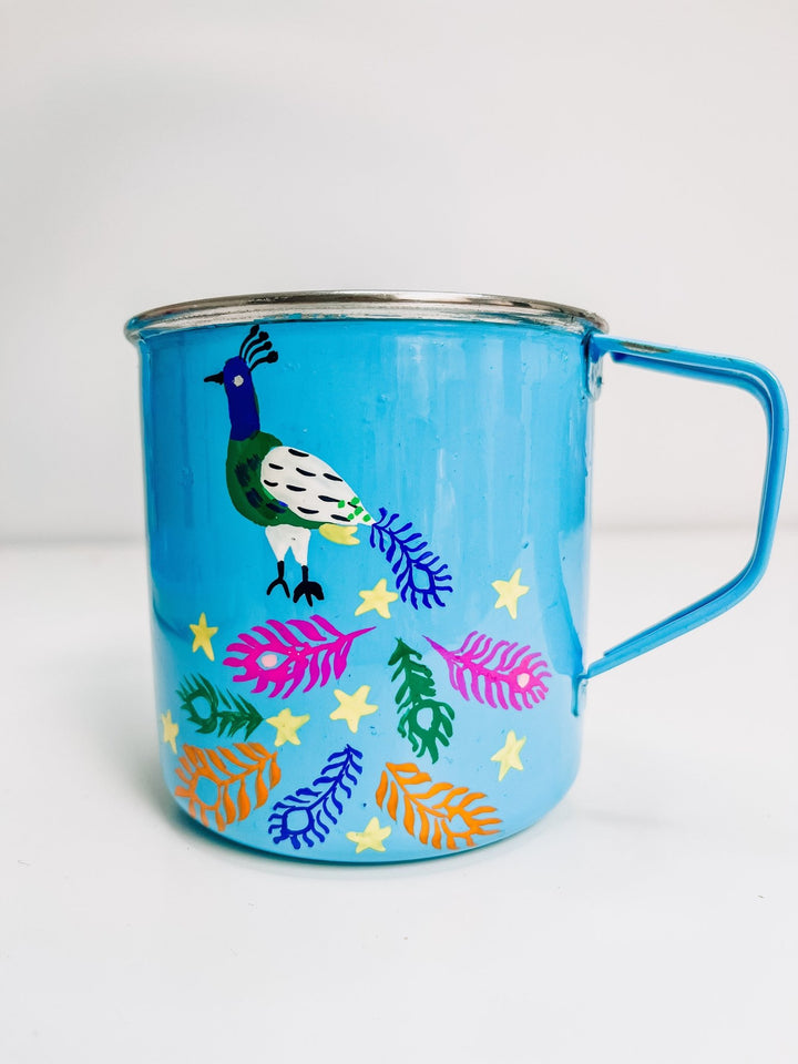 Blue Enamel Mug | Magical Peacock - Bombaby