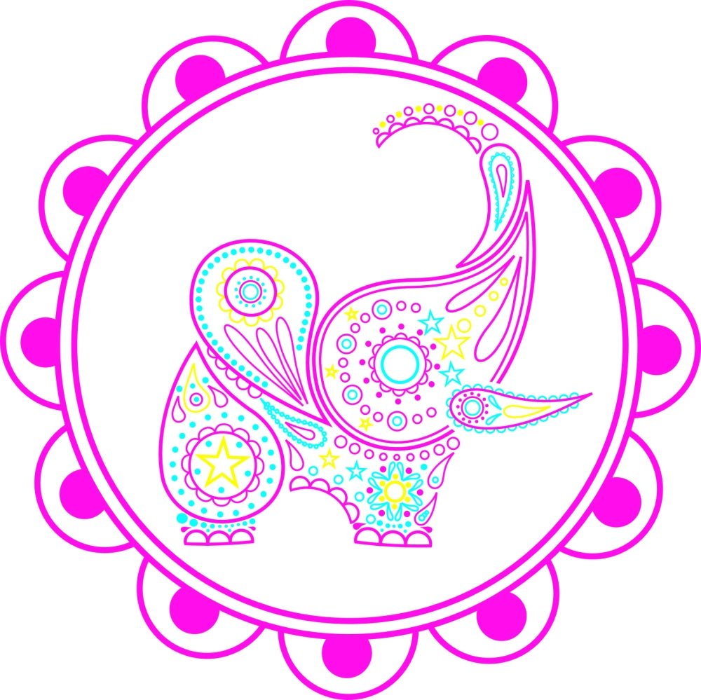 Bombaby indian elephant neon pink logo. Rutland x Jaipur. 