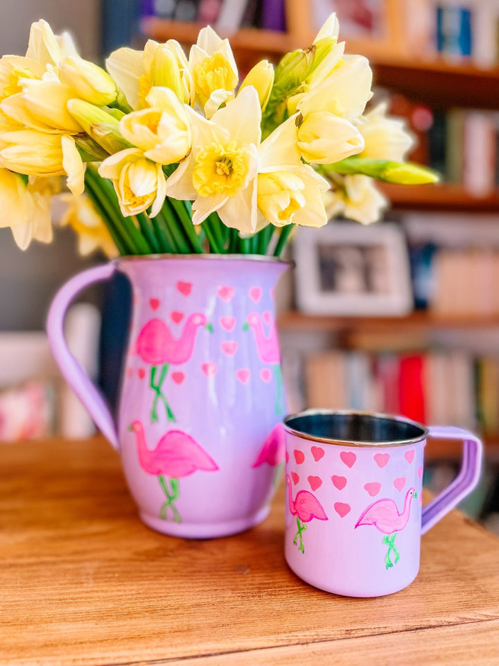 Enamel Jug | Hearts & Flamingo 🦩 - Bombaby