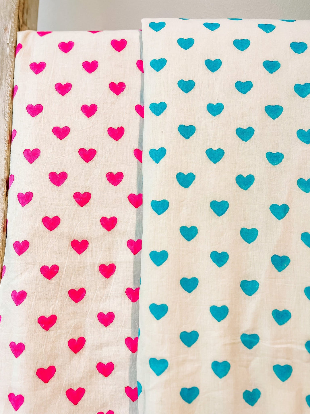 Handmade Block Print Blanket | Blue Neon Hearts - Bombaby