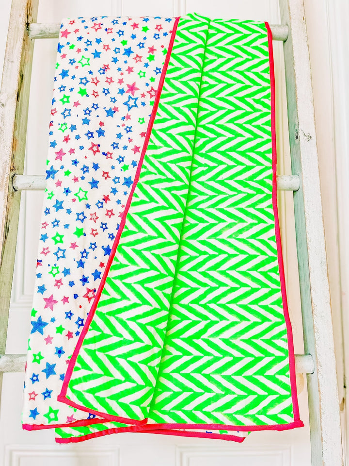 Handmade Block Print Blanket | Neon Stars - Bombaby