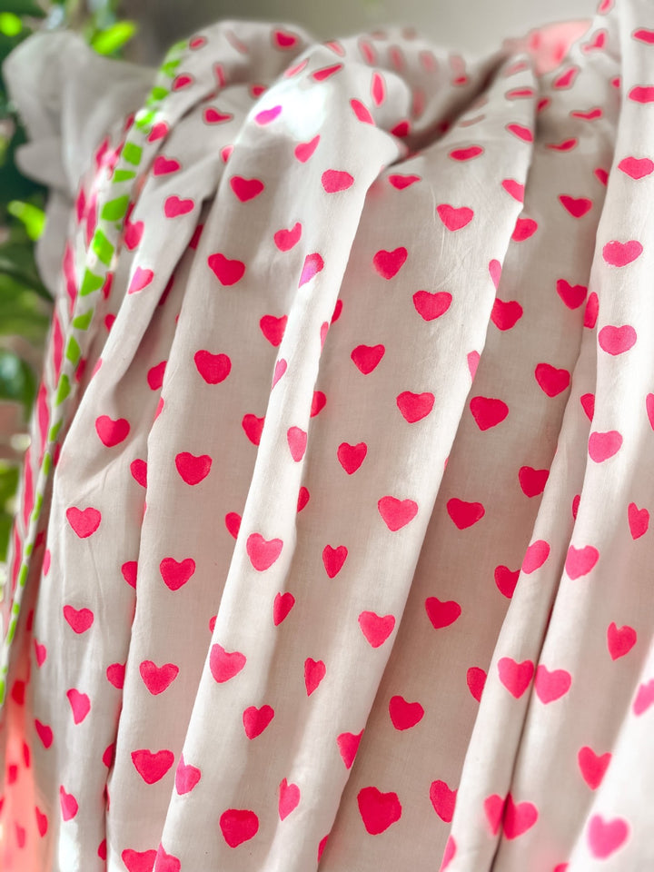 Handmade Block Print Blanket | Pink Hearts - Bombaby