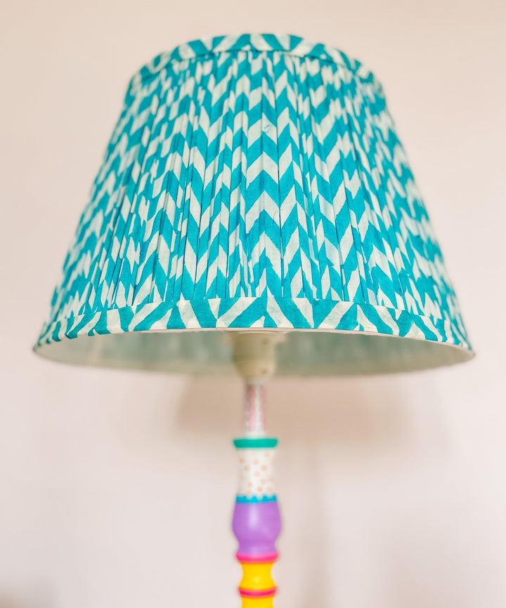 Handmade Block Print Cotton Lampshade | Blue - Bombaby
