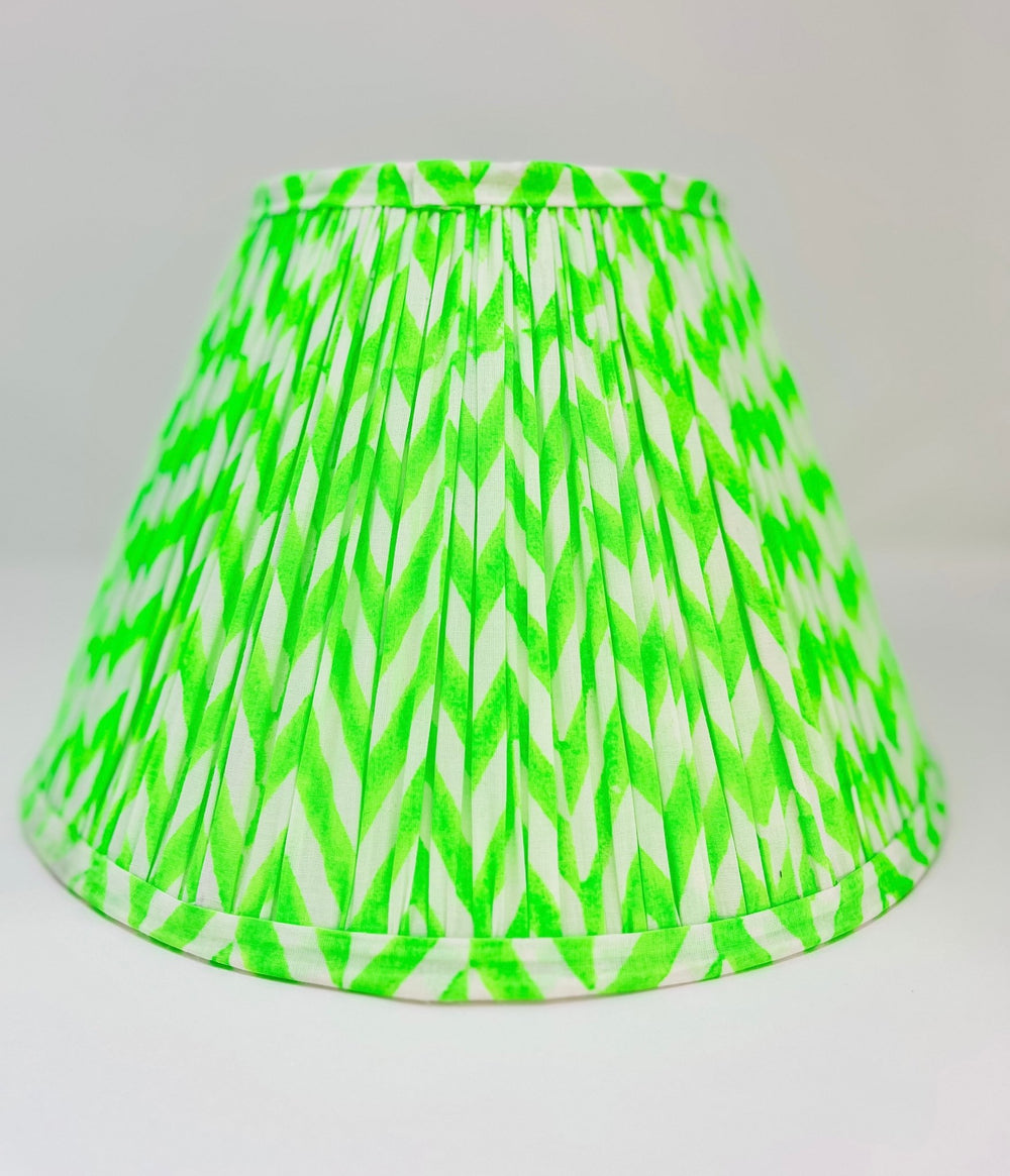 Handmade Block Print Cotton Lampshade | Neon Green - Bombaby