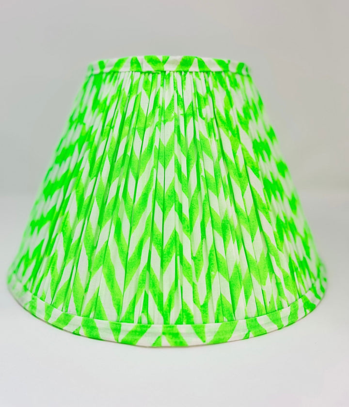 Handmade Block Print Cotton Lampshade | Neon Green - Bombaby