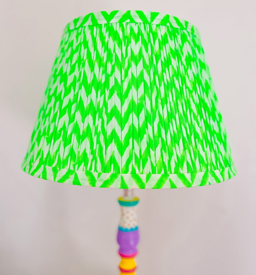 Handmade Block Print Cotton Lampshade | Neon Green - Bombaby