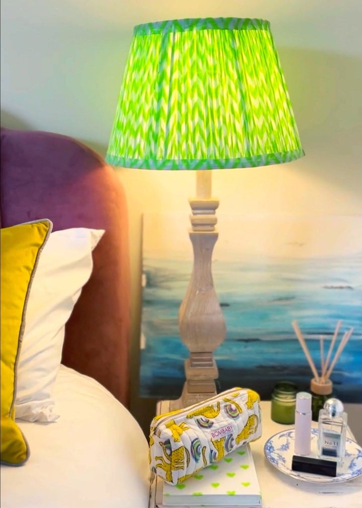 Handmade Block Print Cotton Lampshade | Neon Green - Bombaby