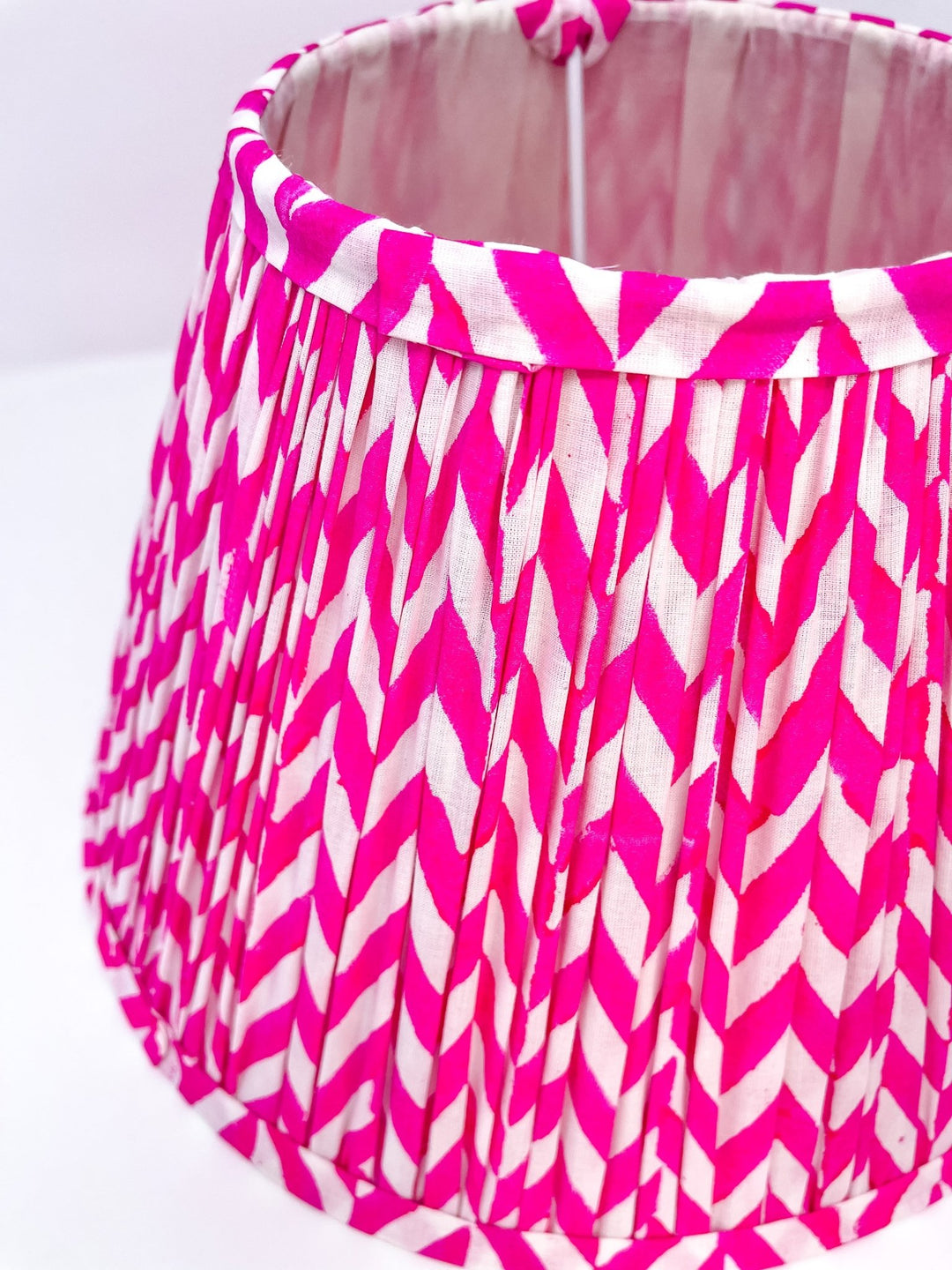 Handmade Block Print Cotton Lampshade | Neon Pink - Bombaby