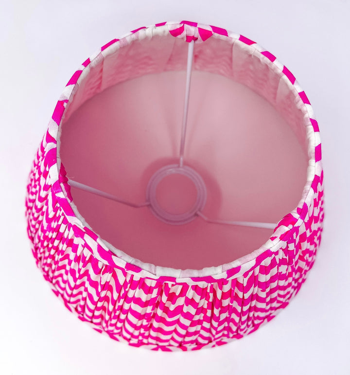 Handmade Block Print Cotton Lampshade | Neon Pink - Bombaby