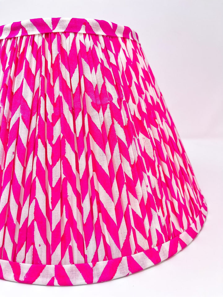 Handmade Block Print Cotton Lampshade | Neon Pink - Bombaby