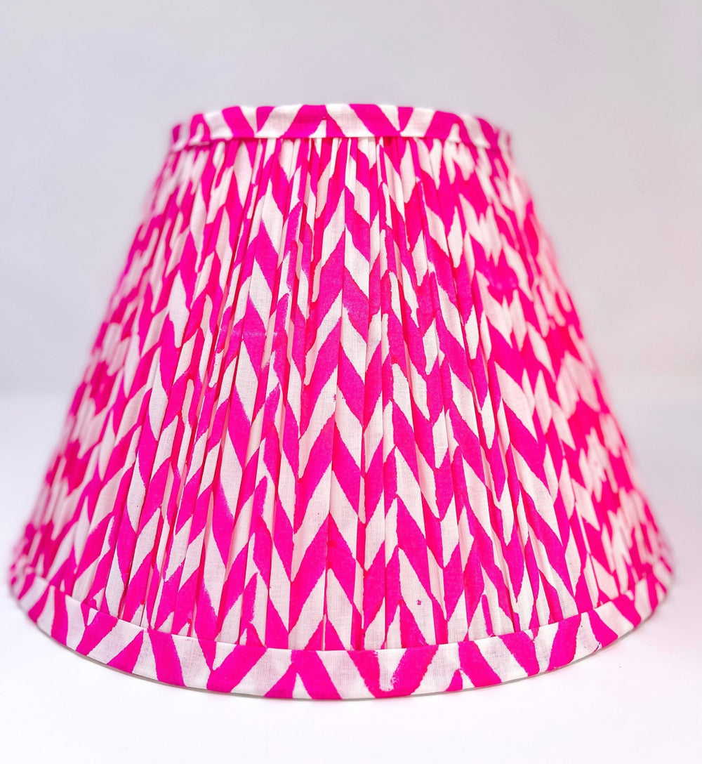 Handmade Block Print Cotton Lampshade | Neon Pink - Bombaby