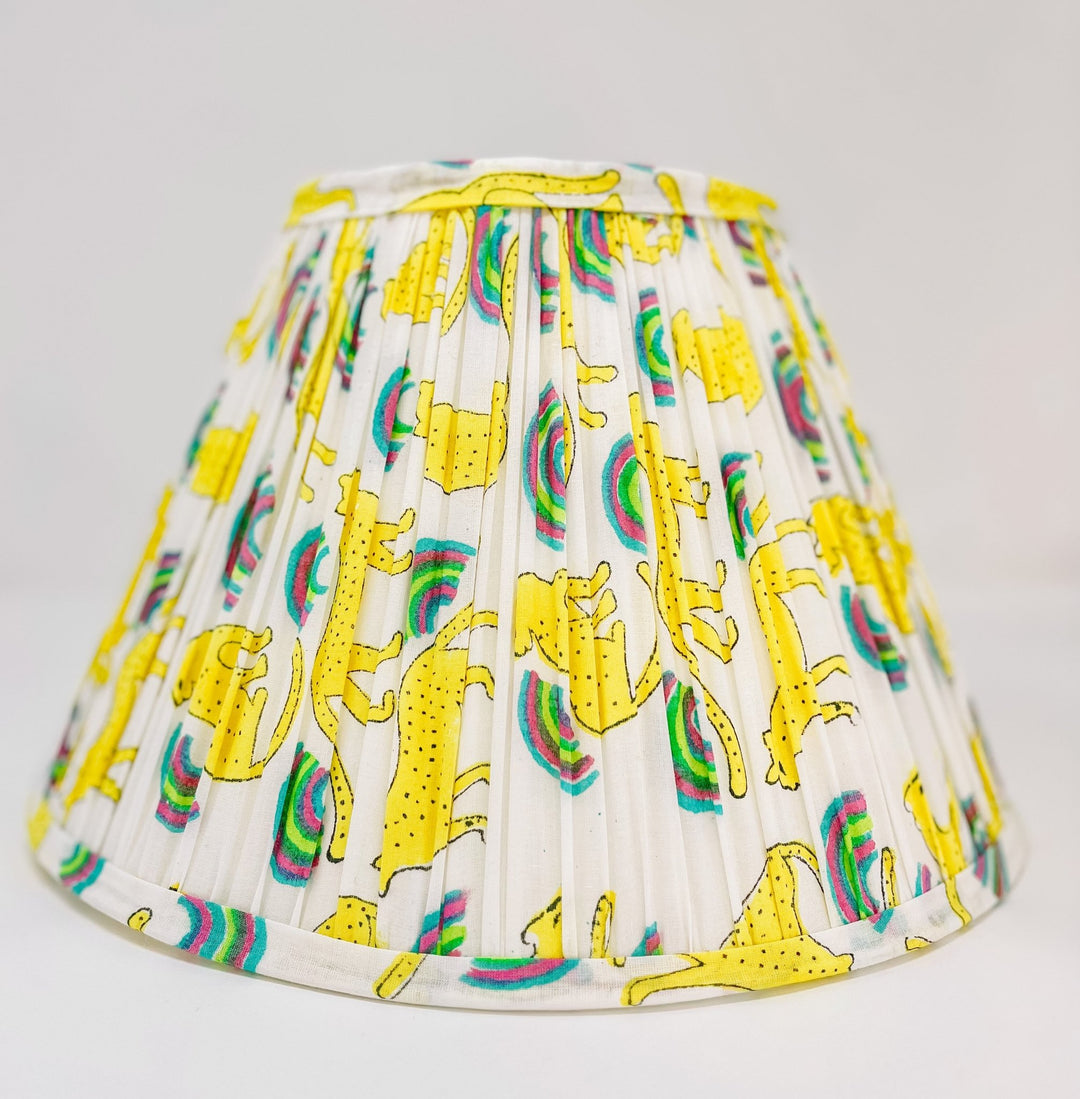 Handmade Block Print Cotton Lampshade - Neon Rainbow Leopard - Bombaby